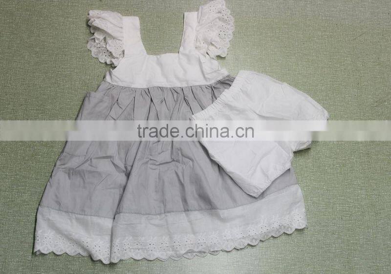 New Coming Baby Clothes Outfit Baby Girls Soild Lace Ruffle Dress Short Design 2 Pieces Children Set