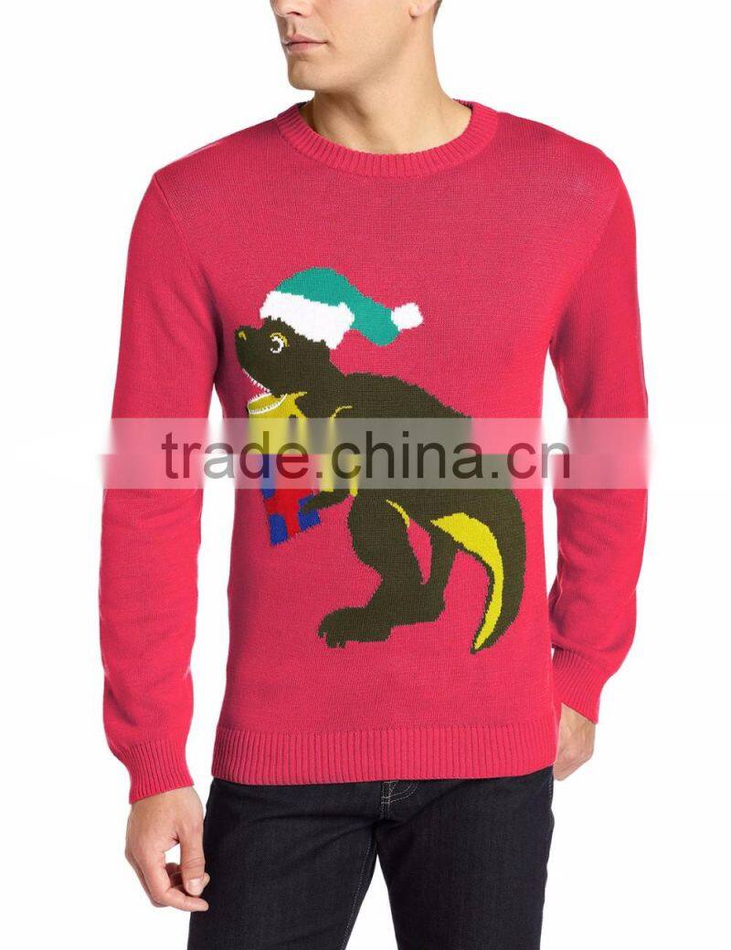 Men Light Green Sweater Hat Dinosaur Pattern Christmas Jumpers With Lights