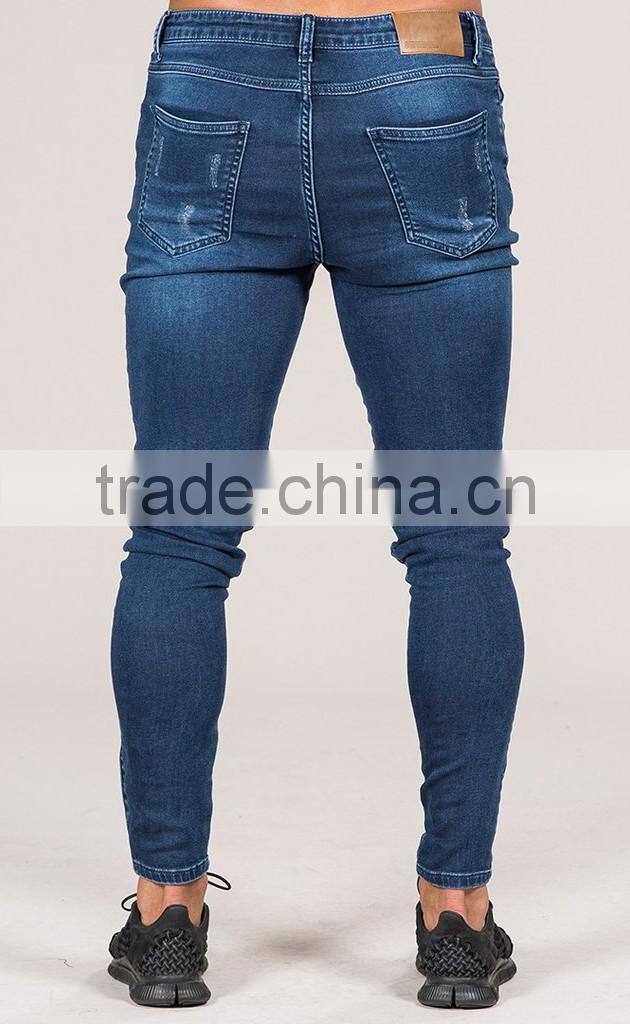 2016 new design destoryed denim jeans pants for man crushed jeans tight jeans
