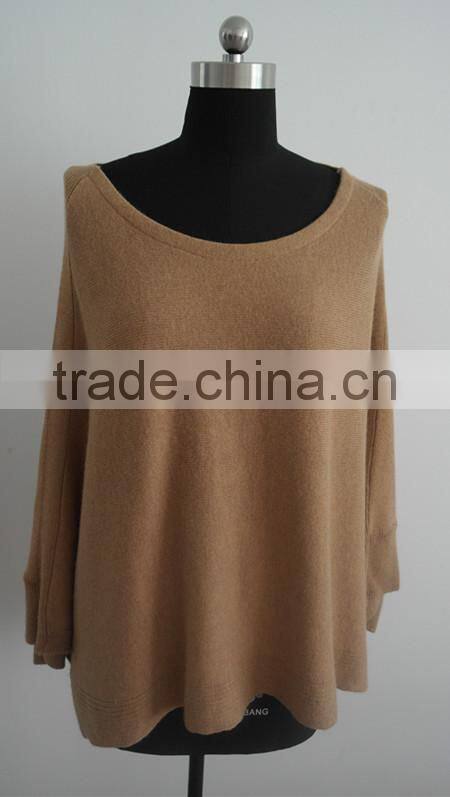 Fashion Ladies camel plain knitted poncho sweater