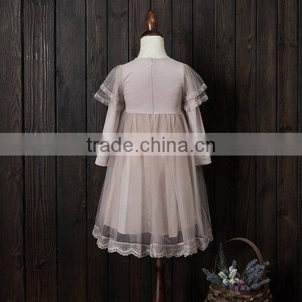Baby Flower Girls Fall Lace Long Sleeve Chiffon Wedding Dress