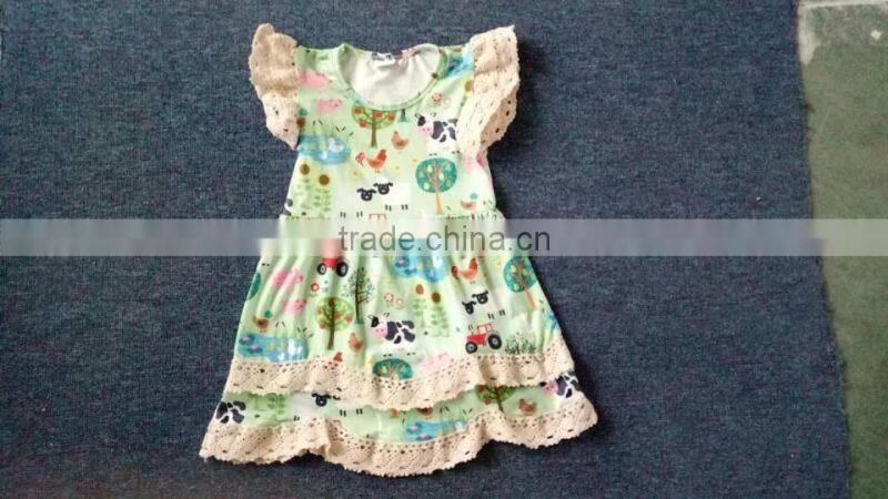 boutique girl flower print dress in summer new style baby frock designs