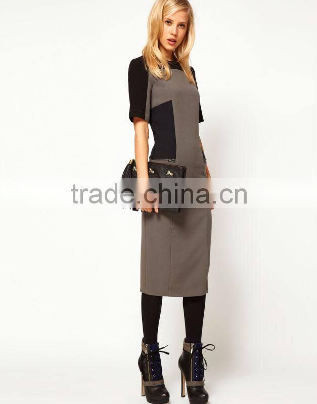 Pencil Dress In Color Block With Zip Detail