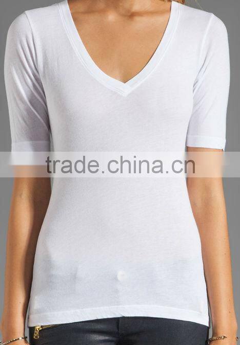 short sleeve v-neck high quality tee shirt in white