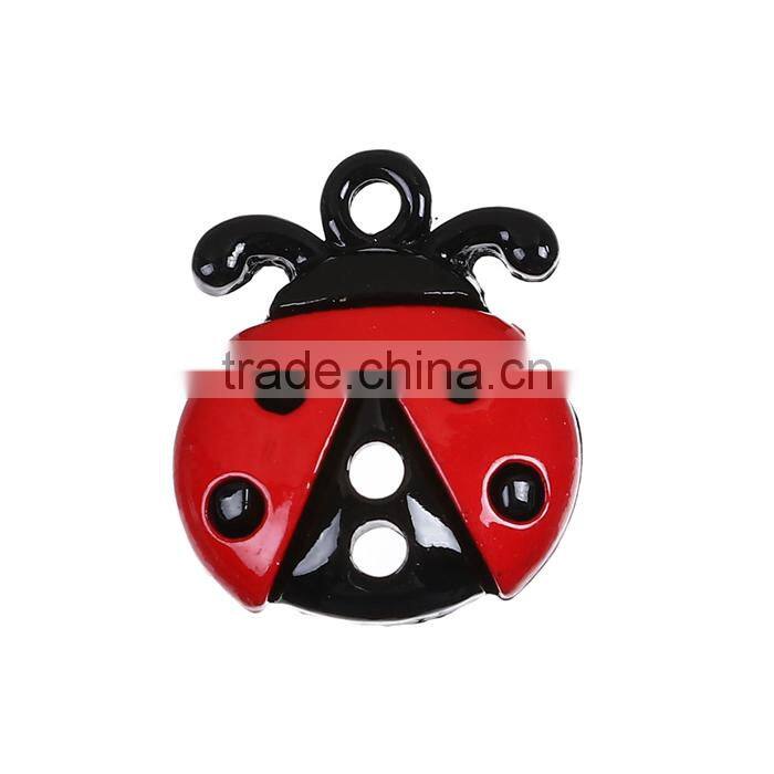 Zinc Based Alloy Charms Ladybug Animal Black Red Painting