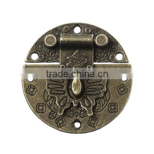 Antique Bronze Decorative Butterfly Pattern Clasp Round Jewelry Wooden Box Lock