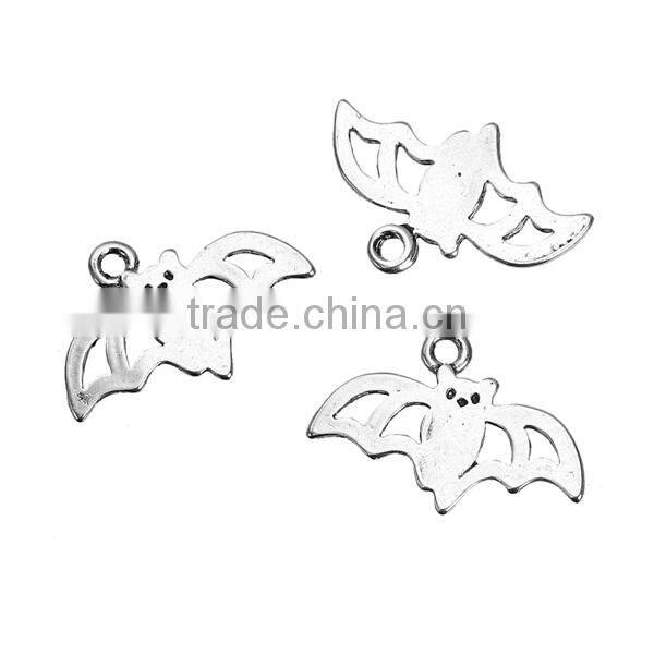 Zinc Based Alloy Halloween Charms Bat Animal Antique Silver Hollow 24mm x 16mm