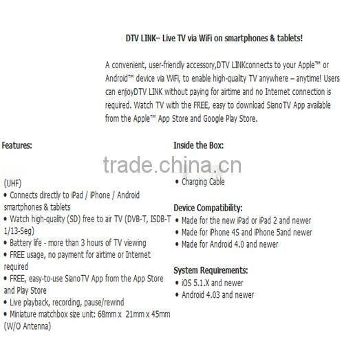 DTV LINK ,Satellite Live TV Unleash, Live TV via WiFi on smartphones & tablet