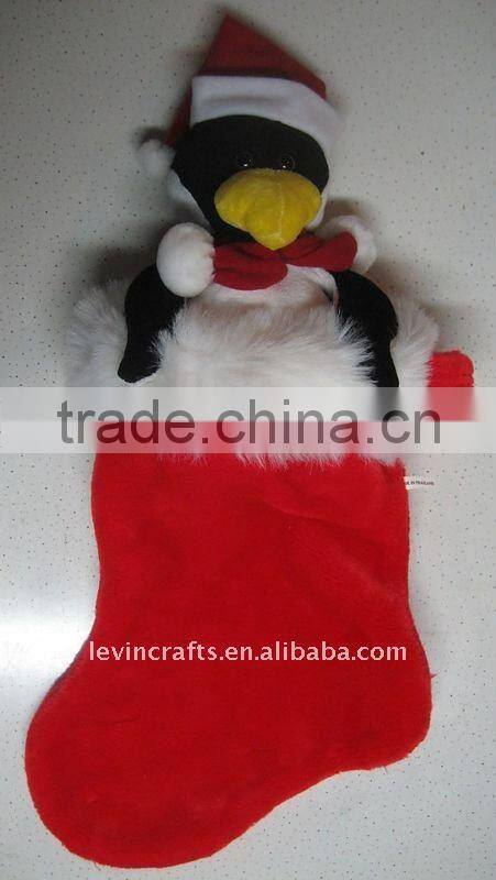 Large Santa Penguin Plush Holiday Christmas Stocking