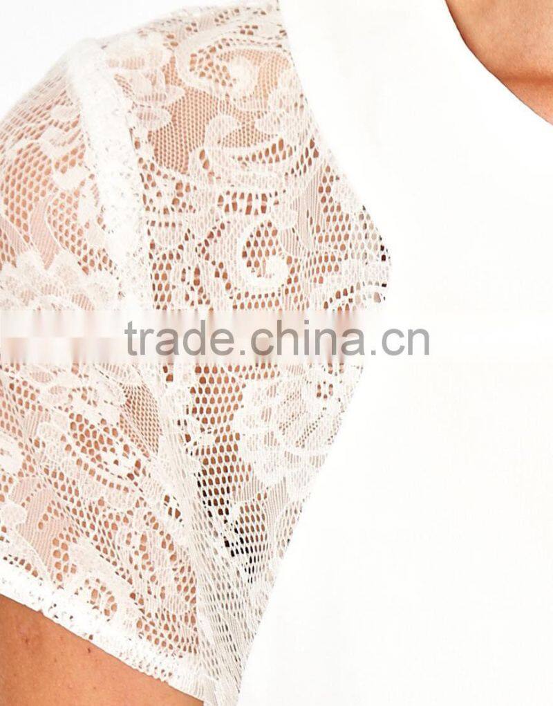 Latest net black/white lace knee length dress designs, korea summer fashion midi beach dress 2015