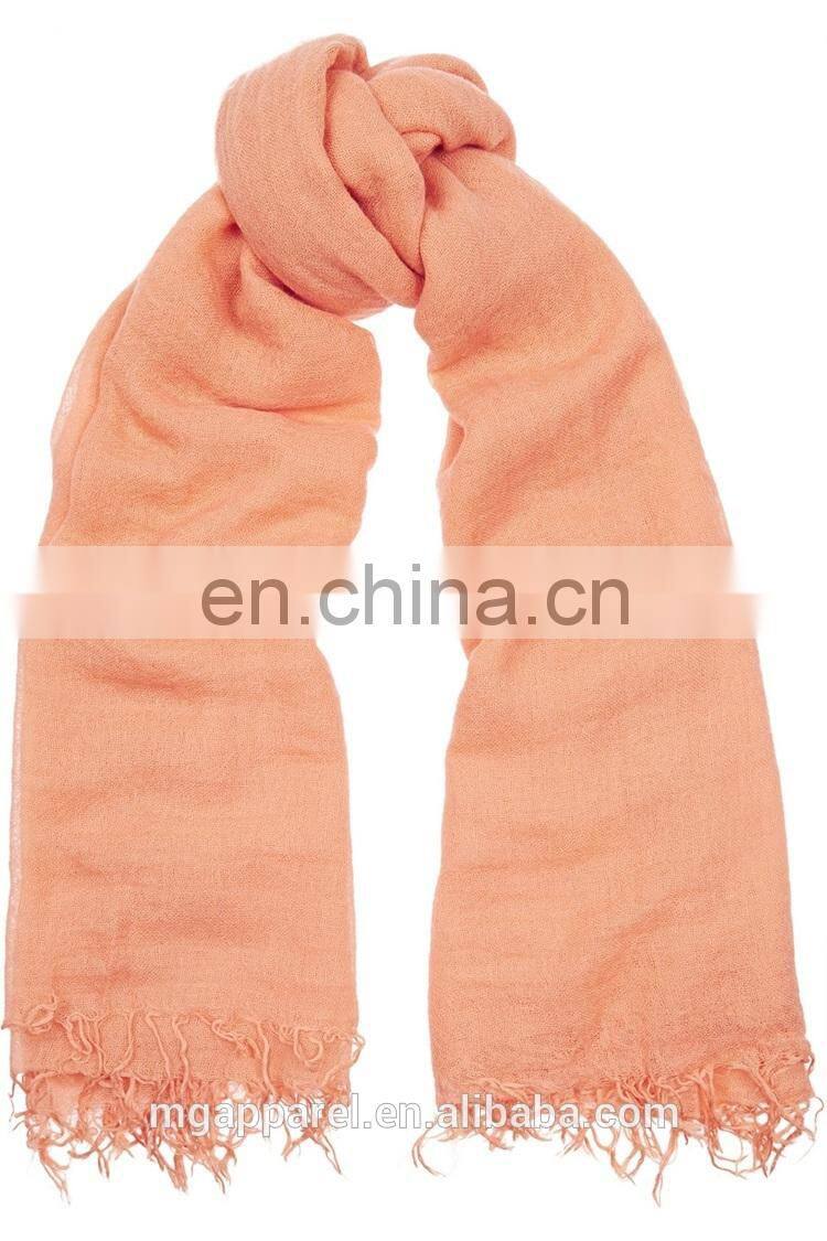 factory price custom cheap cashmere and silk blend fringe scarf
