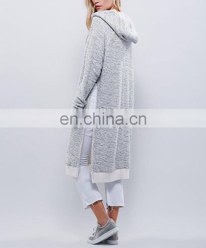 Exaggerated side vents and contrast ribbed trim kangaroo pocket maxi hoodie