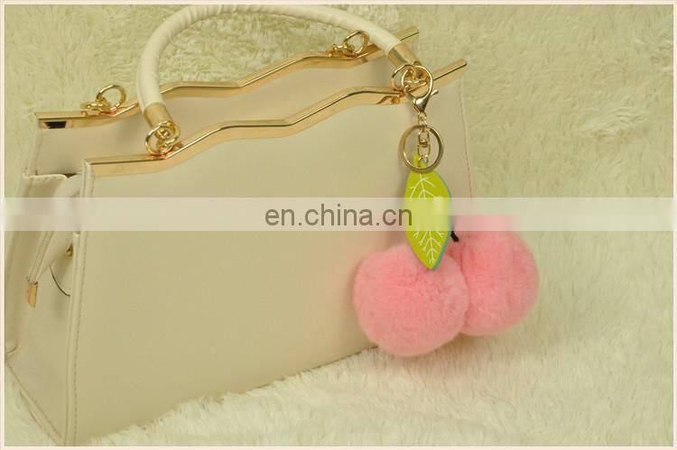 2016 Beautiful and Softly Cherry Accessory Genuine Rabbit Pompom Keychain Fur Ball