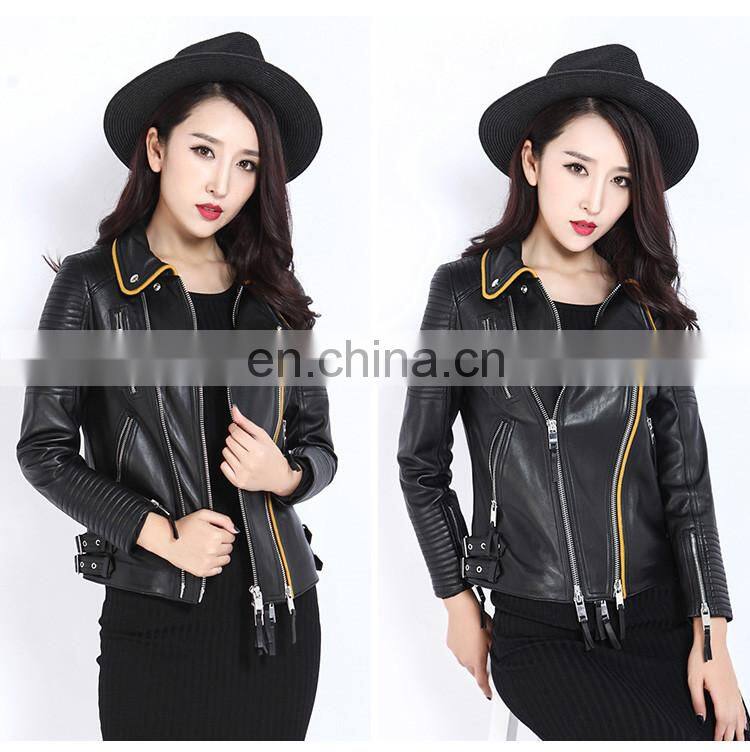 2017 Wholesale Women Real Leather Coat Lady Spring Overcoat