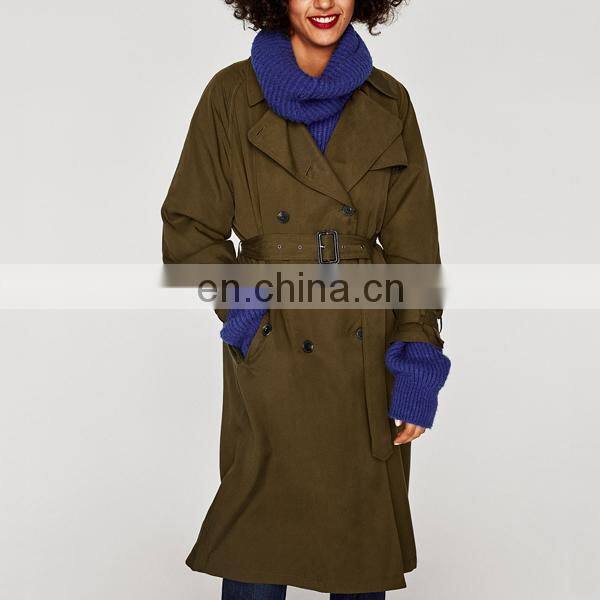 Oem ladies trench coat with lapel collar loose fit trench coat for women