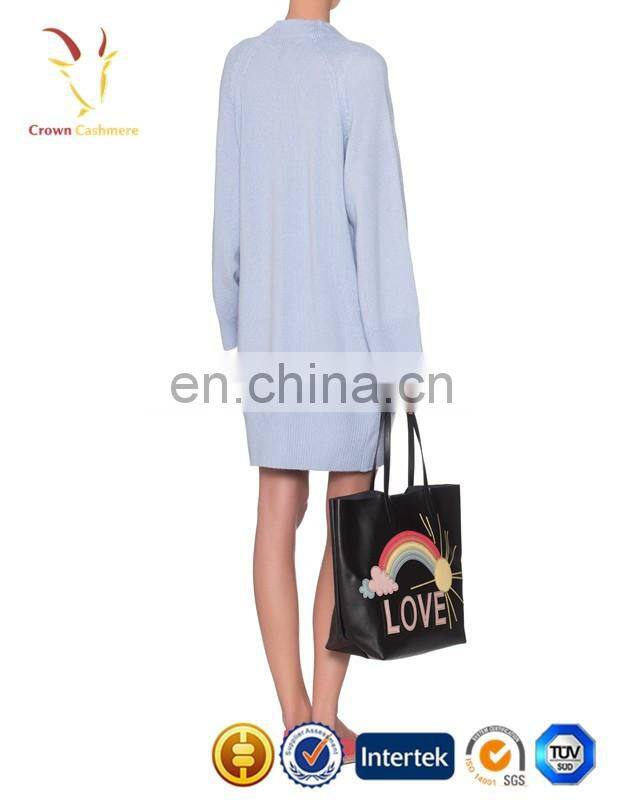 Loose Skyblue Latest Fashion Ladies Woolen Long Cardigan