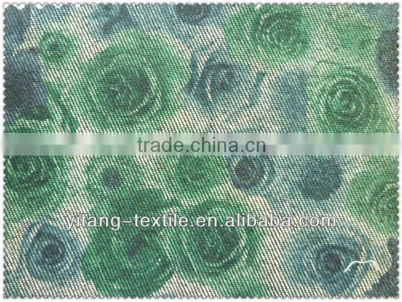 Rose printed denim fabric