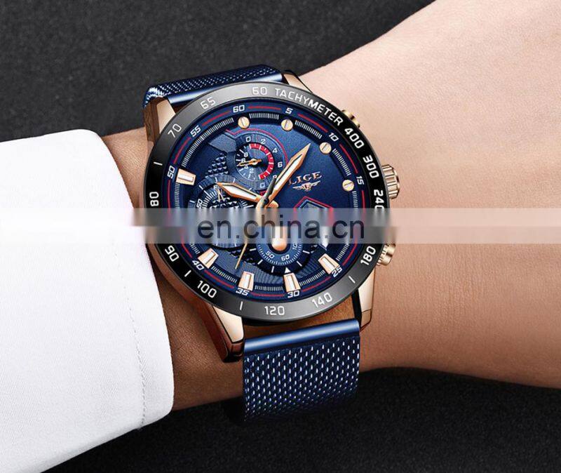 Lige 9929 Brand Mens Quartz Watches Water Resistant Stainless Steel Luxury Reloj Wristwatch Men