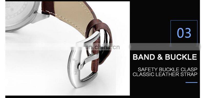 MEGIR 2015 Men Leather Strap Analog Chronograph Calendar Wrist Watch Military Sport Men Wristwatch