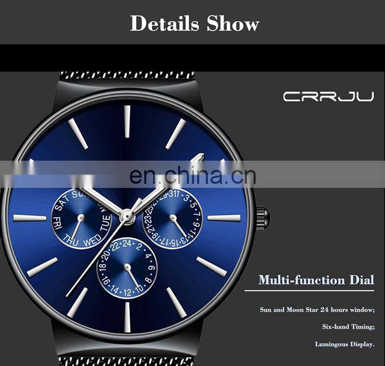 CRRJU 2155 Casual Quartz Watches Automatic Water Resistant Steel Fashion Pprivate Label Men Watch