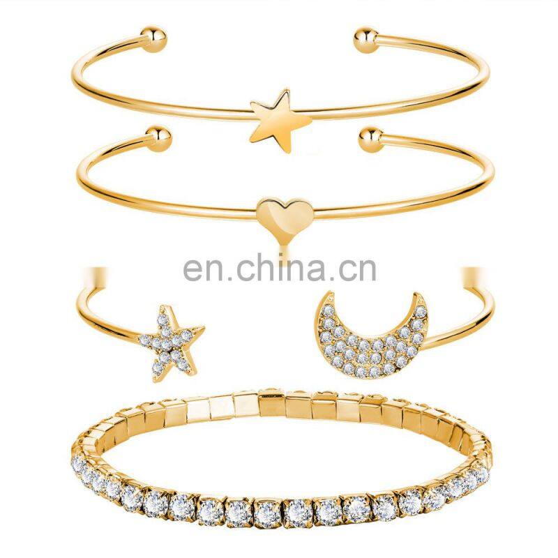 6pcs/set Bohemian V shape Bracelet Set For women Gold Color Chain Bracelets Sets Jewelry