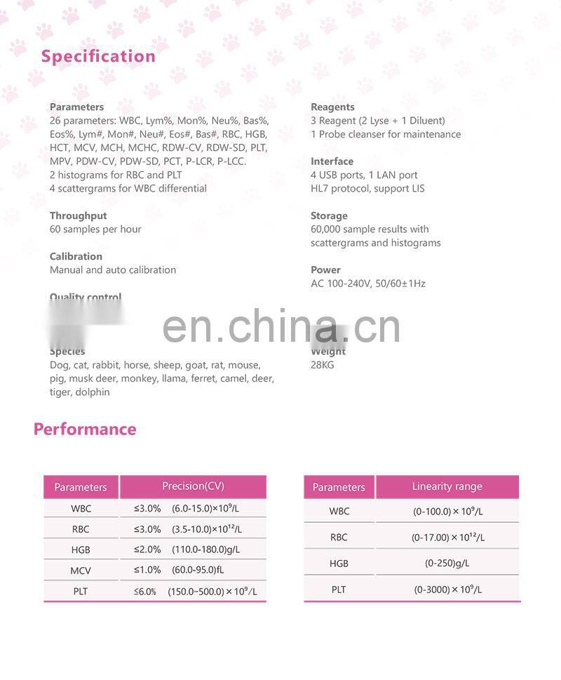 HC-B002C Factory direct 5-Part Veterinary Hemanalysis fully Auto Hematology Analyzer Cell Blood Counter