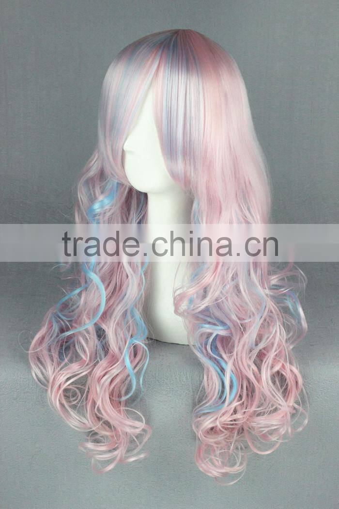 High Quality 70cm Long Wave Beautiful Lolita Wig Color Mixed Synthetic Anime Cosplay Hair Wig Party Wig