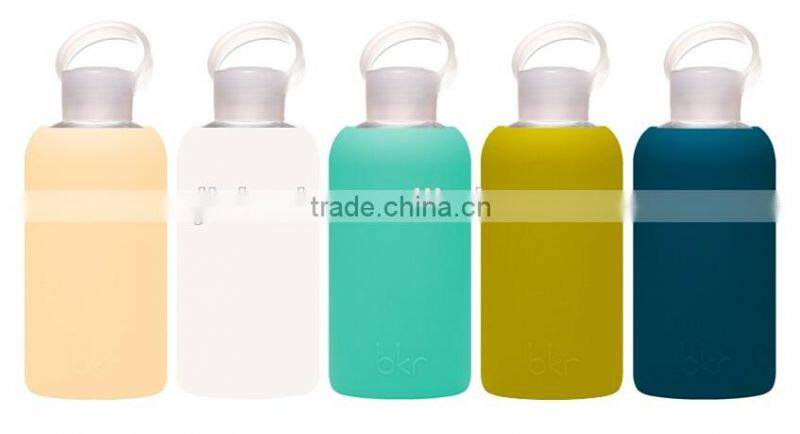 New style glass aquare bottle with silicone, transparent mug, colorful