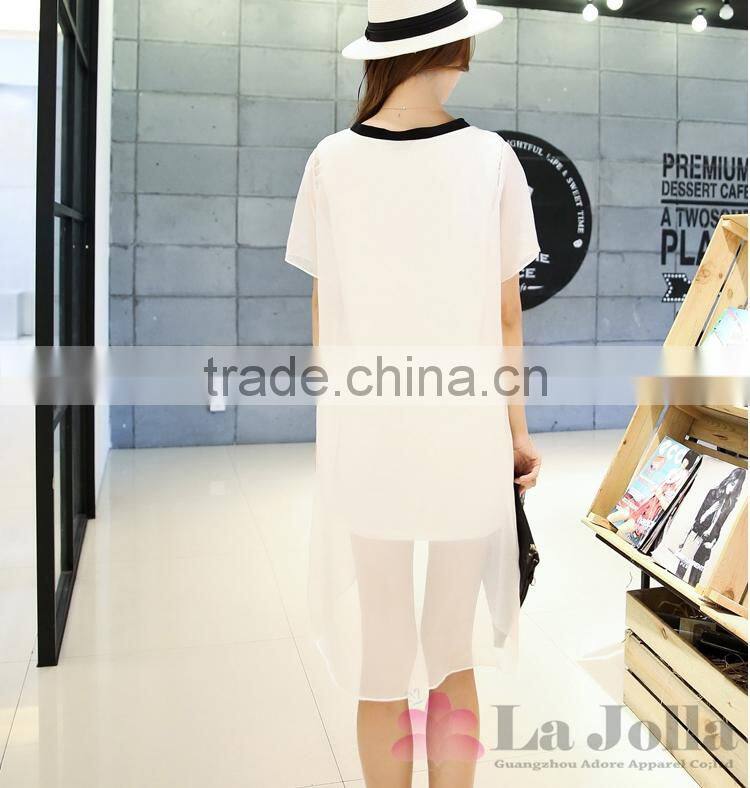2016 Summer Fashion Ladies Printed Chiffon False two-piece Sexy short sleeves T-shirt 142