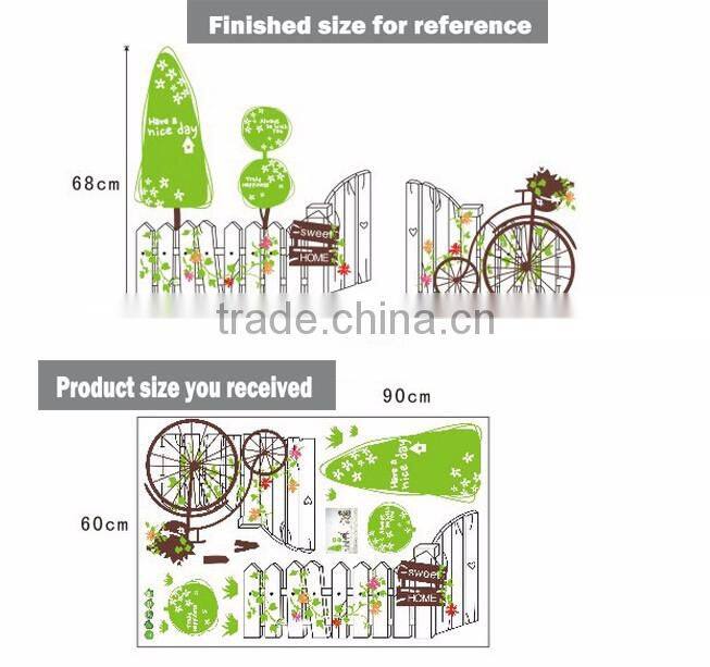 Removable Wall Stickers Environmental Bedroom living room entrance hallway wall stickers bicycle green fence stickers Sweet Home