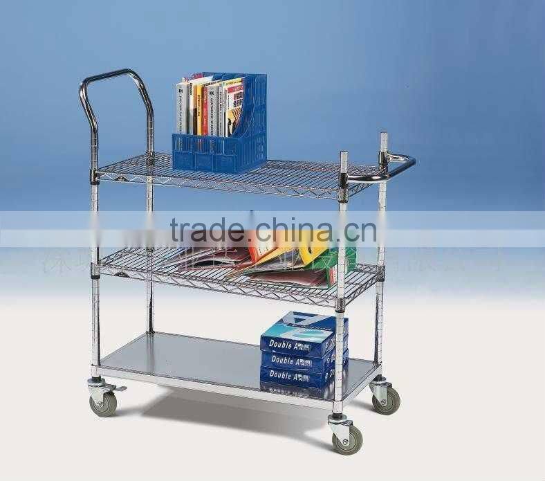 Utility Cart 2-Shelf Wire Shelf w/Rubber Wheel Casters in Chrome