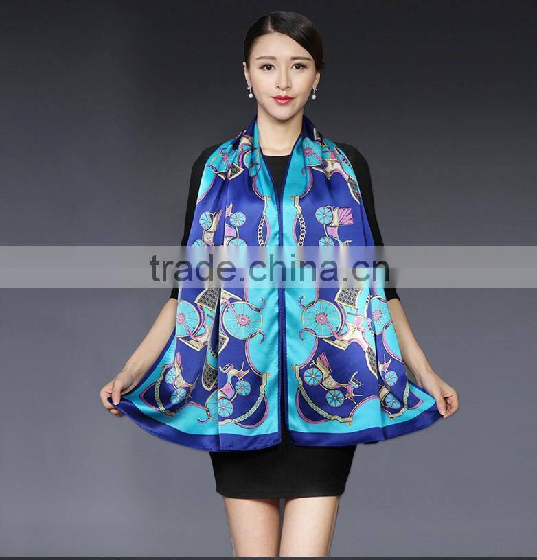 magnificent turkish european style digital printed hangzhou silk satin scarf ,long silk shawl lady china manufacturer wholesale