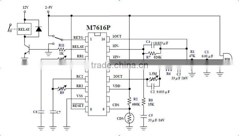 16 pins SMD or DIP PIR CONTROLLER M7616 for Human Motion Detector