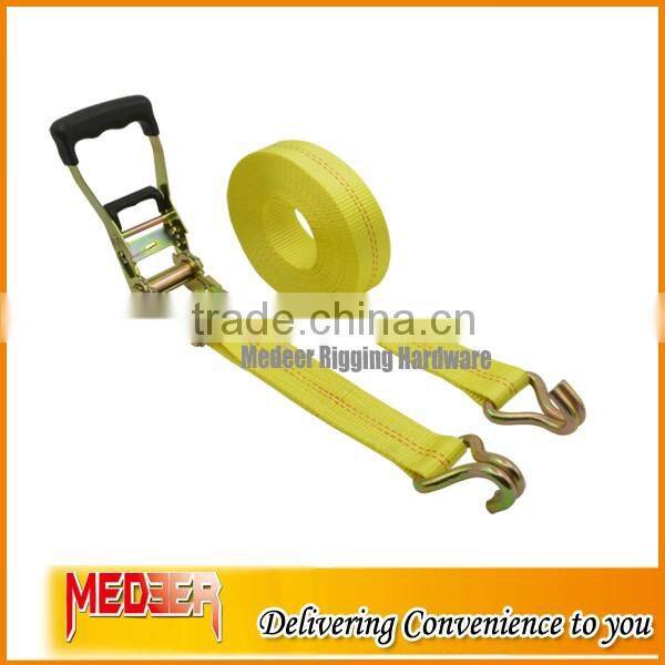 Rubber handle 2" 50mm width cargo strap J metal hooks /2inch cargo lashing 5000bs