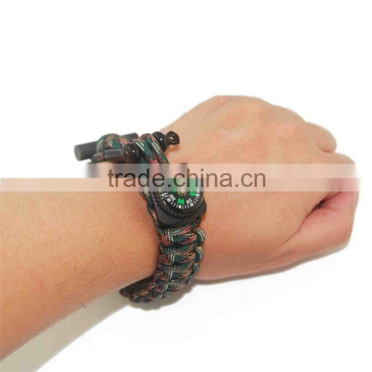 Survival Kit Paracord Bracelet Flint Fire Starter with compass
