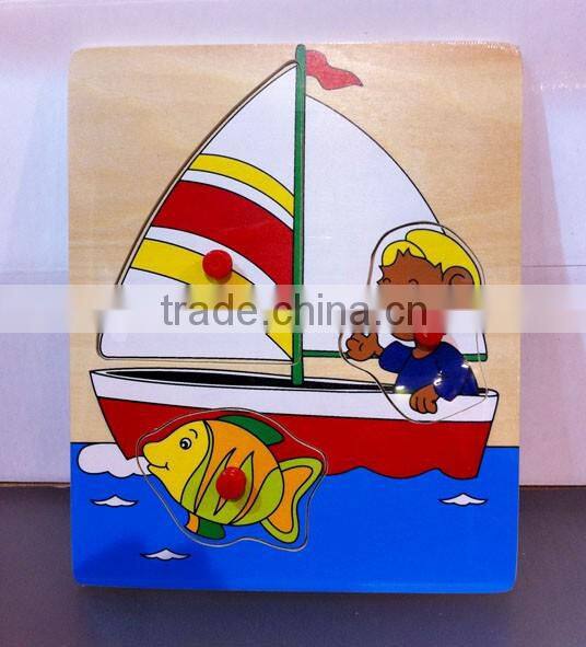 Hot selling educational wooden toys mini sailing boat puzzle
