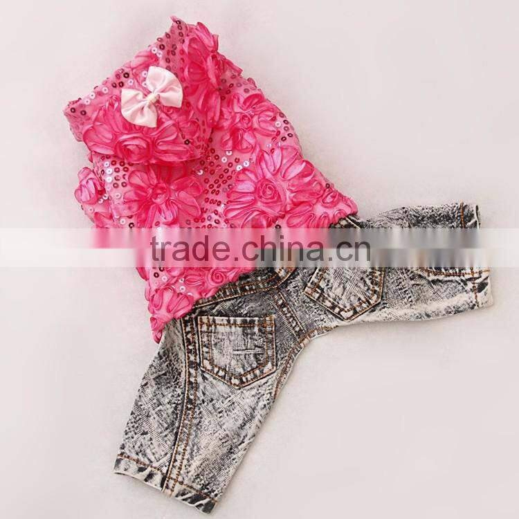 spring sequins yarn denim cloth dog apparels with four-legs
