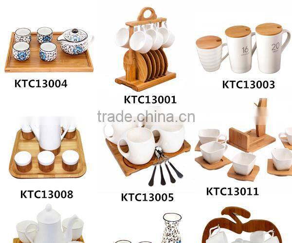 2015 NEW design ceramic coffee cup Hot selling wholesale ceramic mugs bamboo base ceramic coffee cup