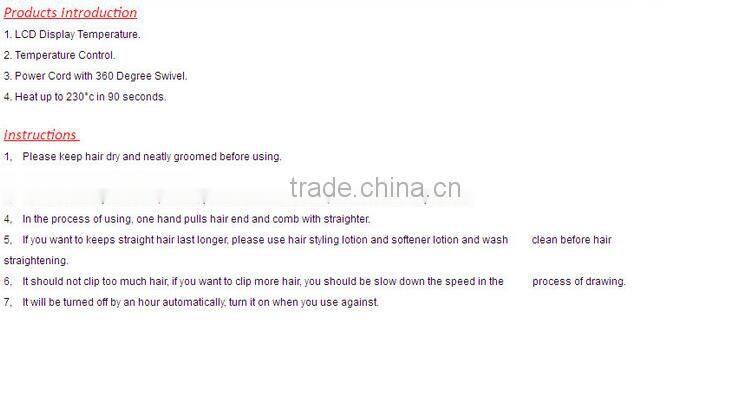 wholesale Hair Straightener Comb Brush With LCD Display with CE ROSH UL