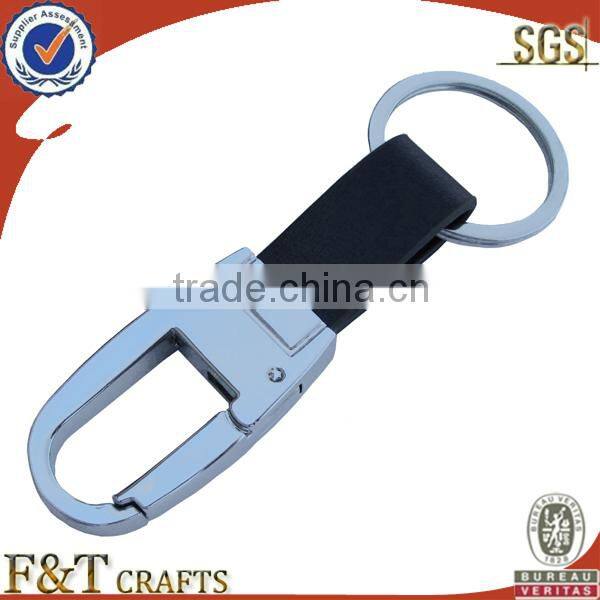 zinc alloy plain real leather custom shape keychain with strap for men
