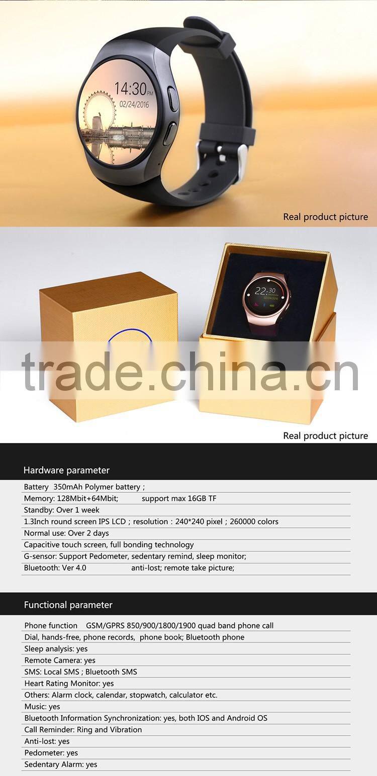 EXCELVAN Smart Watch KW18 SIM Watch MTK2502C Pedometer Heart Rate Monitor Touch Screen Smartwatch for iOS Android Smartphone