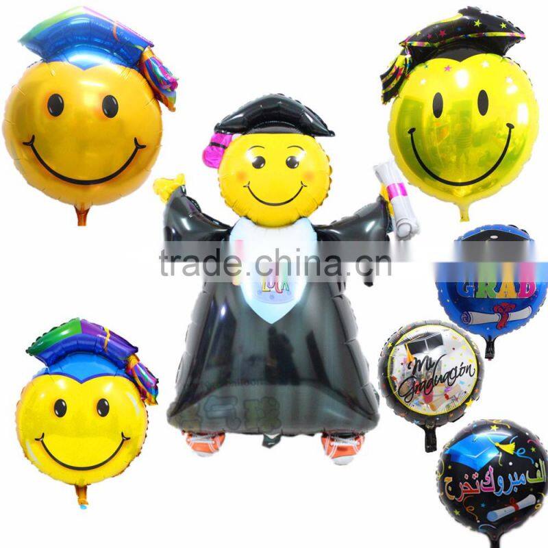 Graduate smiling face foil helium balloons for kids birthday decoration