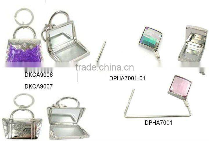 metal flower shaped key finder with matching lip gloss cosmetic container keychain, various compact case jewelry available