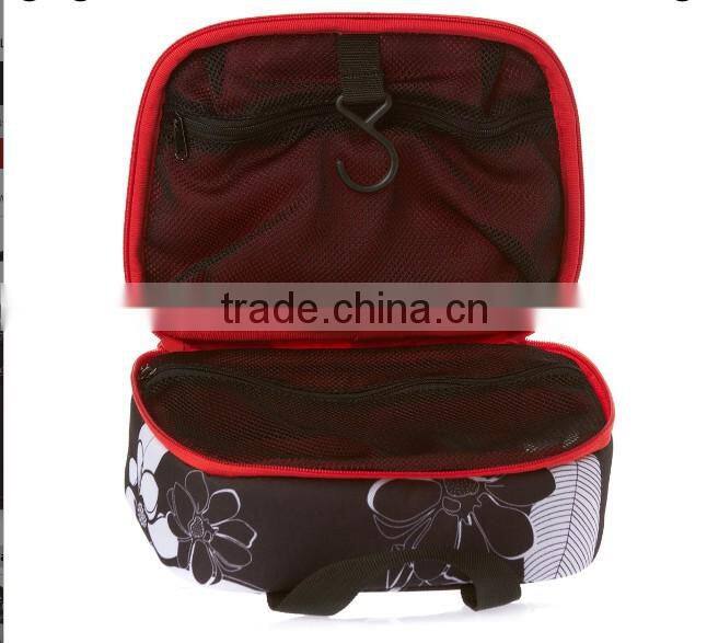 Large main compartment women hook cosmetic wash bag /Flower print wash pouch /Journey toilet bag