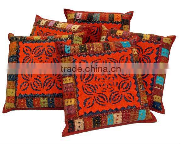 Traditional design silver kantha work cotton cushion cover 40*40cm