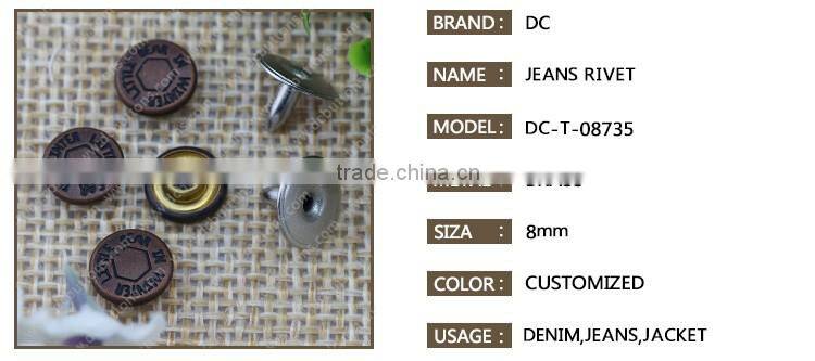Fashion metal button manufacture jean rivet with embossed logo