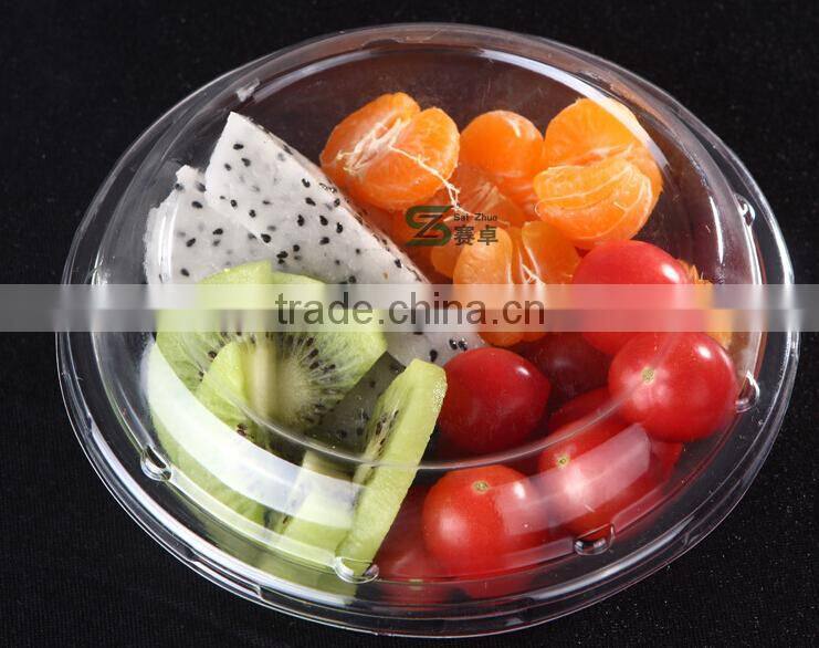 Whole sale supermarket round plastic food compartment tray fruit packaging box