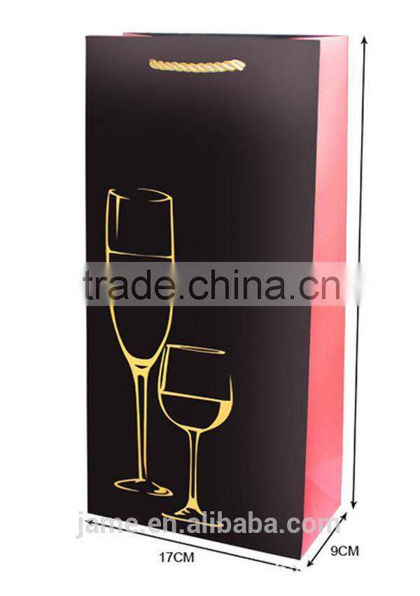 2014 gloss lamination brown wine paper bags with handles wholesale