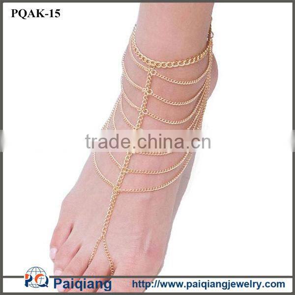 2015 Latest design elegant multi layer gold chains foot jewelry anklet