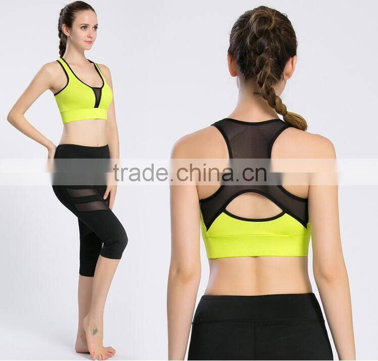 2016 New Design Fashion Mesh Sexy Sport Wear Yoga Bra With Removable Pads